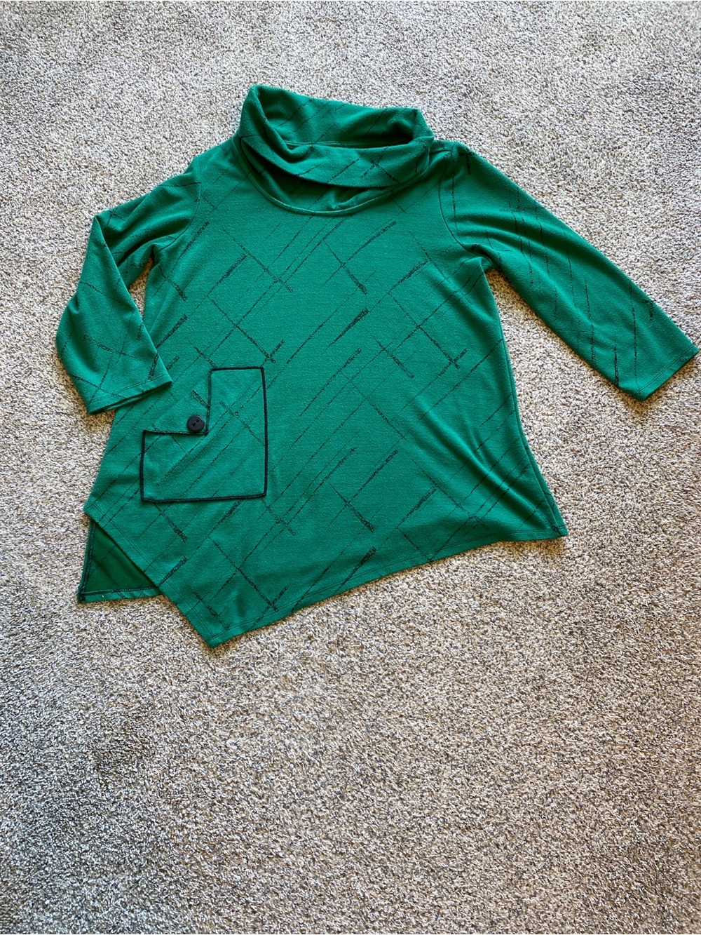Ali Miles Women’s Emerald Green Asymmetric Cowl Neck Blouse Size Large